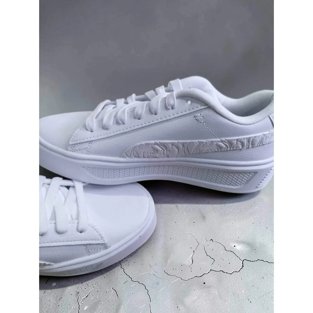 Puma Smash 3.0 L Floral White Leather Platform Sneakers 397578-01 Womens 7.5